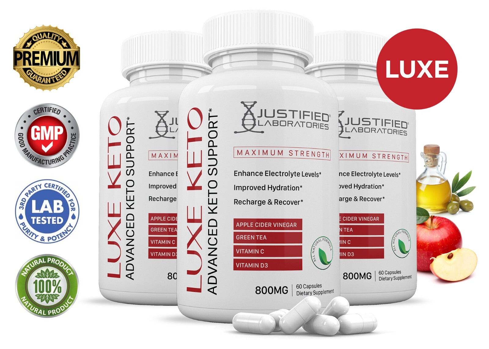 Luxe Keto ACV Pills 1275 MG Stronger Than Gummies Advanced Keto Support 3 Pack