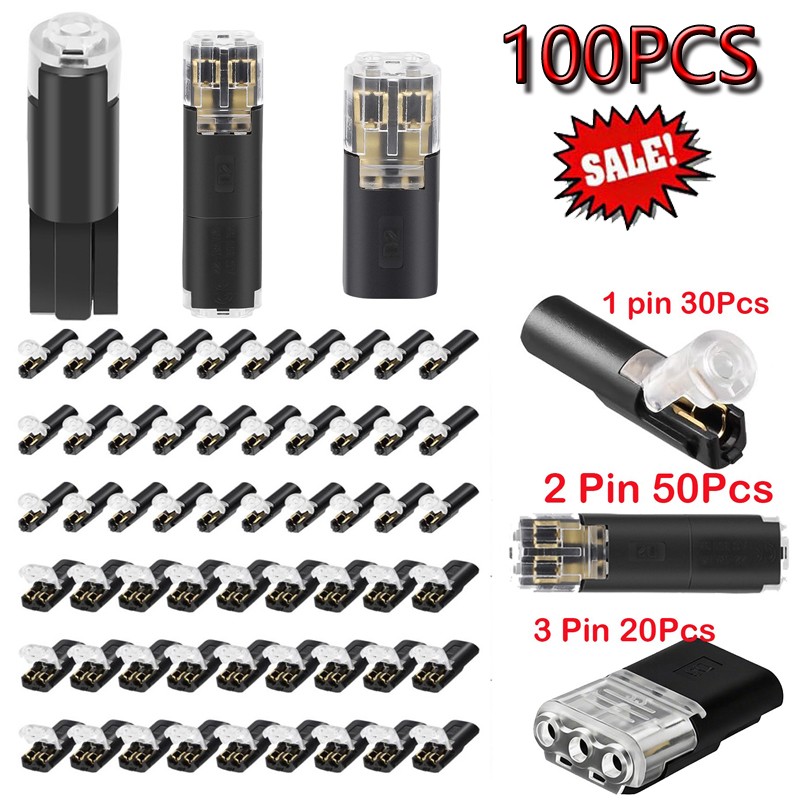 100Pcs 1/2/3 Pin Electrical Wire Connectors Kit Quick Splice Wire Connectors