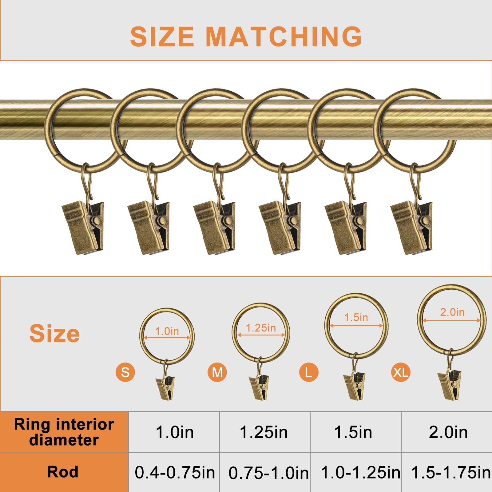 30 PCS Antique Brass Clips Curtain Hooks 1-Inch Inner Diameter,