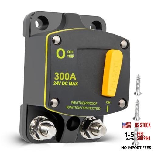 Circuit Breaker Switch Manual Reset DC 12-24V, 5/16"-M8 Stud for Car 300A