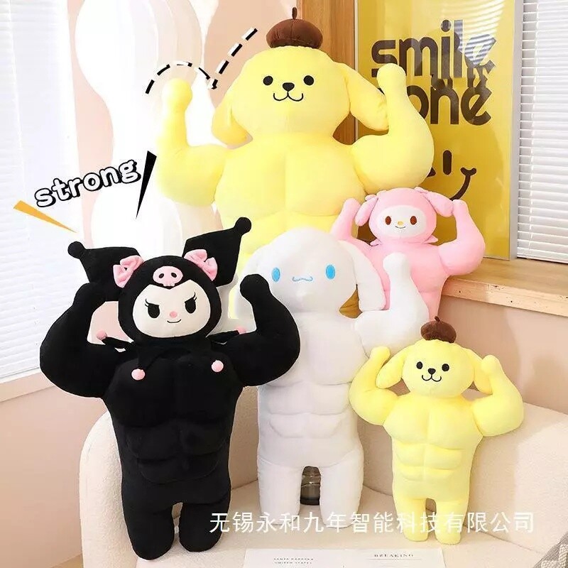 New Cinnamoroll Kuromi My Melody Muscular Plush Doll Pillow Funny Abs Toy
