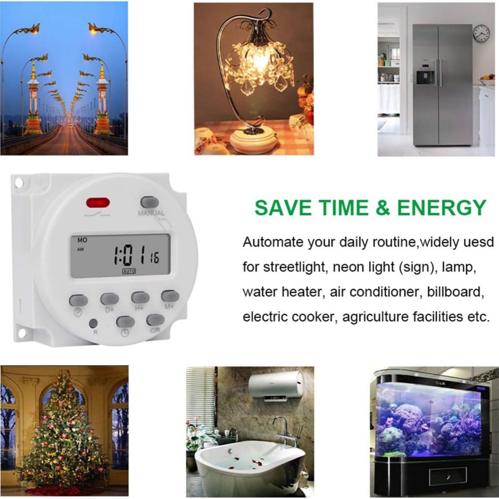 DC 12V Digital LCD Programmable Timer For Relay Switch 16A 1Min-168H Range