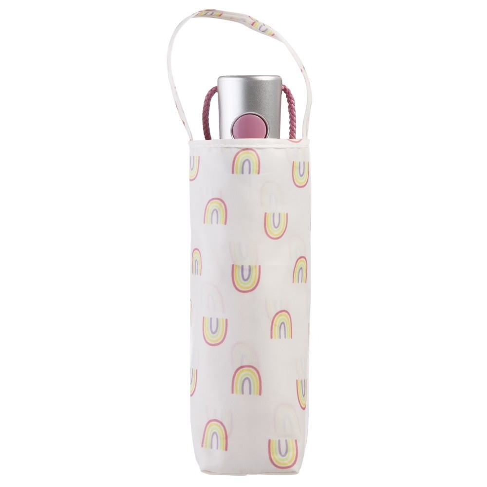 Auto Open Compact Travel Umbrella with Pouch Multi-Color Rainbow Design