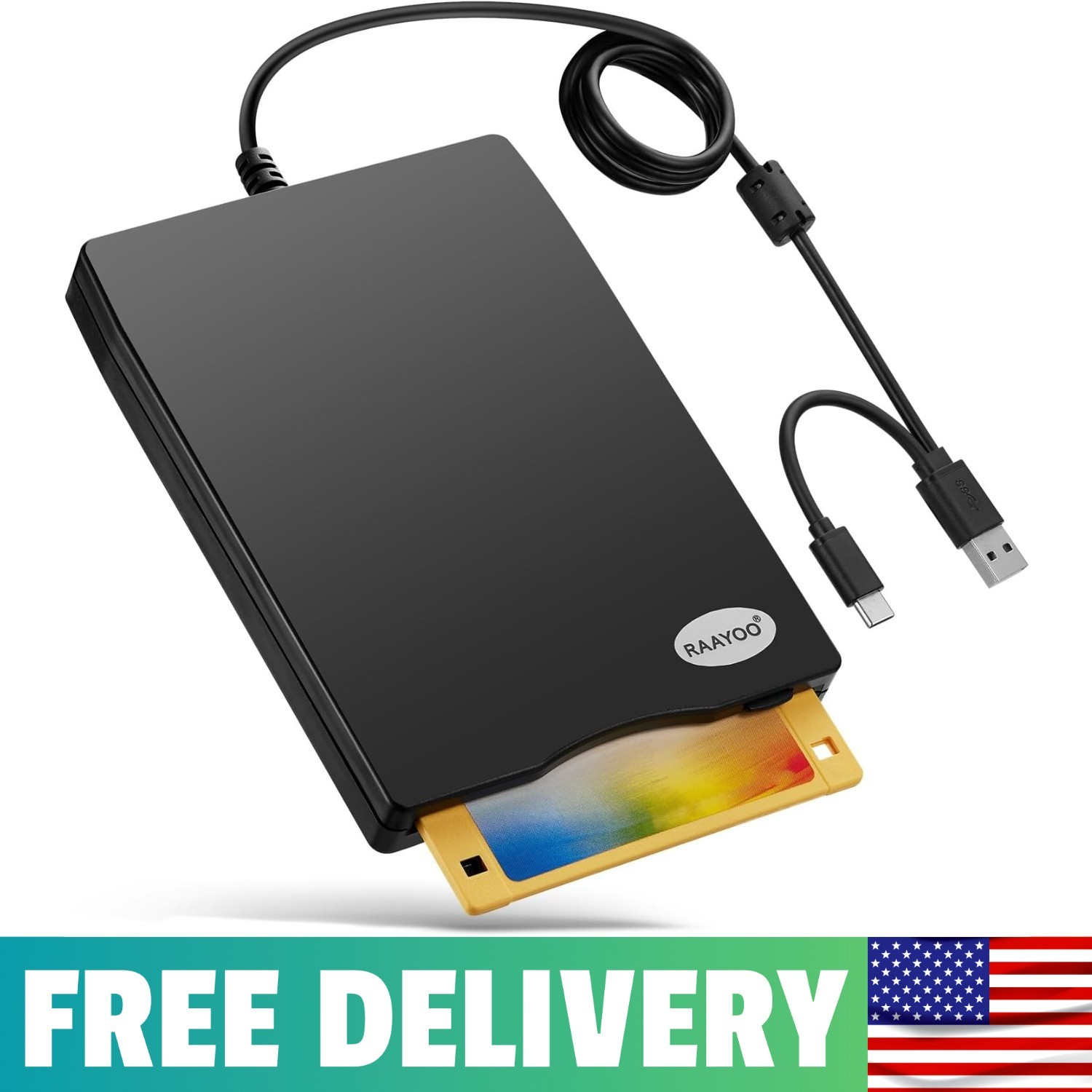 Floppy Disk Reader, External USB 2.0 & Type C Floppy Disc Reader, Portable 3.5