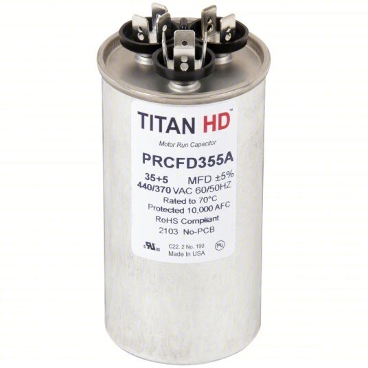 Titan HD PRCFD American-Made HVAC Round Motor Run Dual Capacitor 35/5 MFD/UF