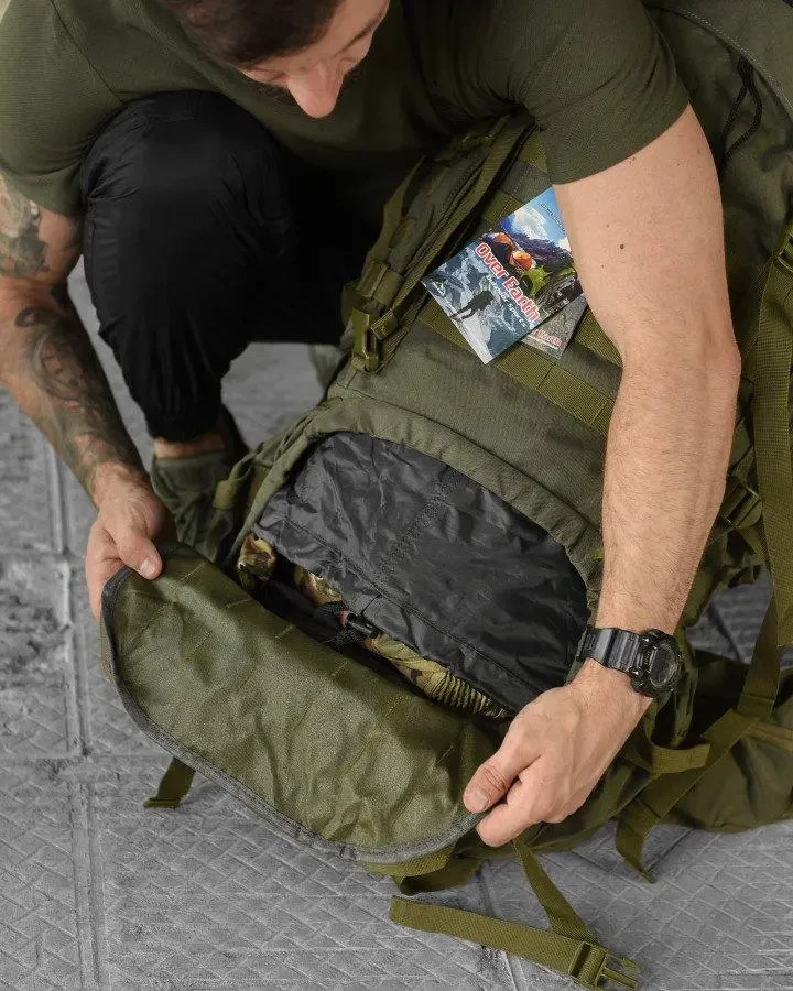 Tactical frame military tourist hiking backpack with straps Over Earth Olive🇺🇦