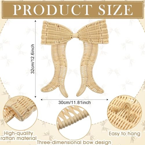 Rattan Bow Wall Decoration Boho Bow Wall Decor Woven Natural Hanging Beige
