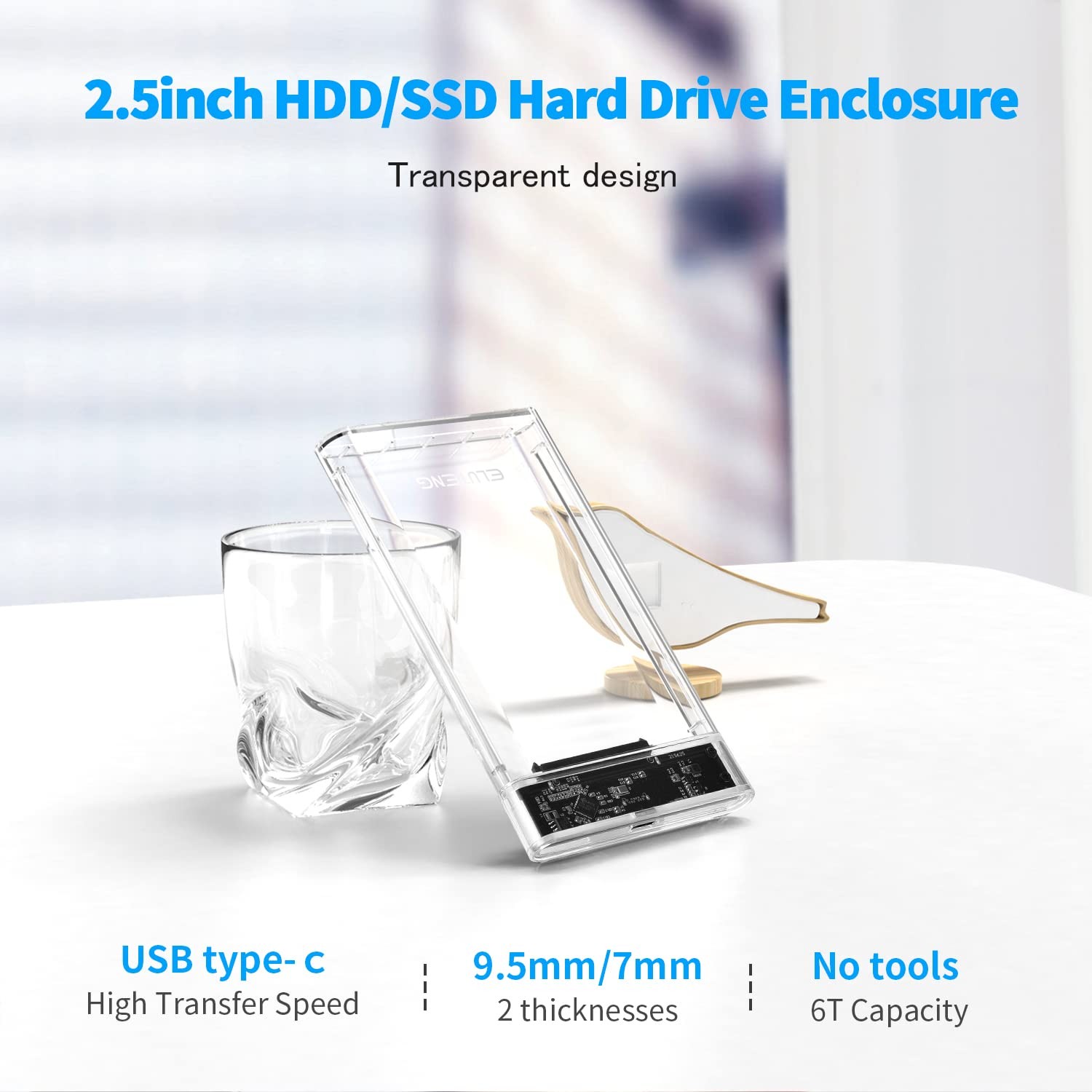 ELUTENG 2.5 SSD Enclosure 5Gbps Hard Drive SATA USB Type C Clear
