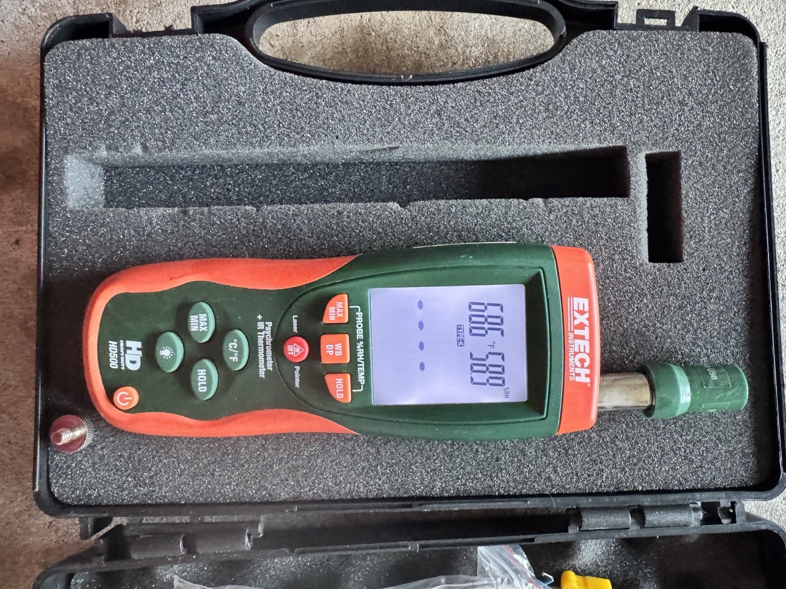 Extech HD500 Psychrometer - Style (Psychrometer): Hand Held, IR thermometer