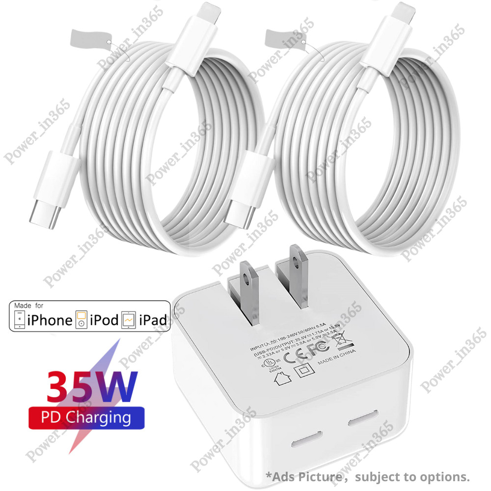 PD 35W Dual USB-C Fast Charger Cable Power Adapter For iPhone 14 13 12 11 XR X 8