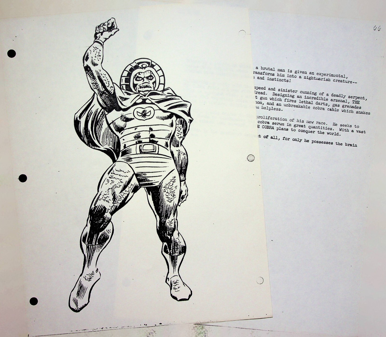 THE COBRA Marvel Productions Company Various 1980s Serries Character Bible 2Pg