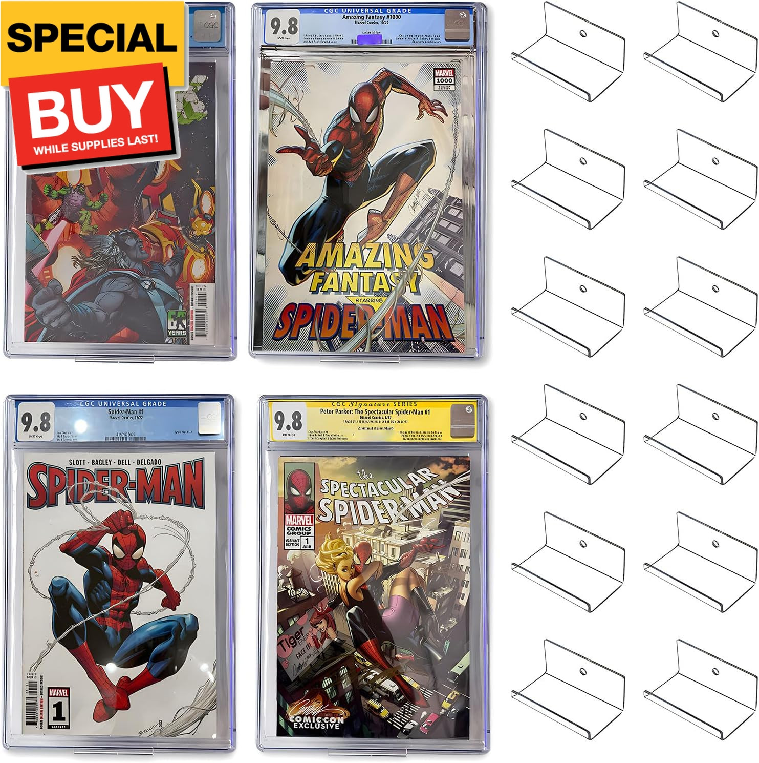 12pcs Clear Floating Comic Book Display Shelves, Comic Book Shelf Stand Wall Mou