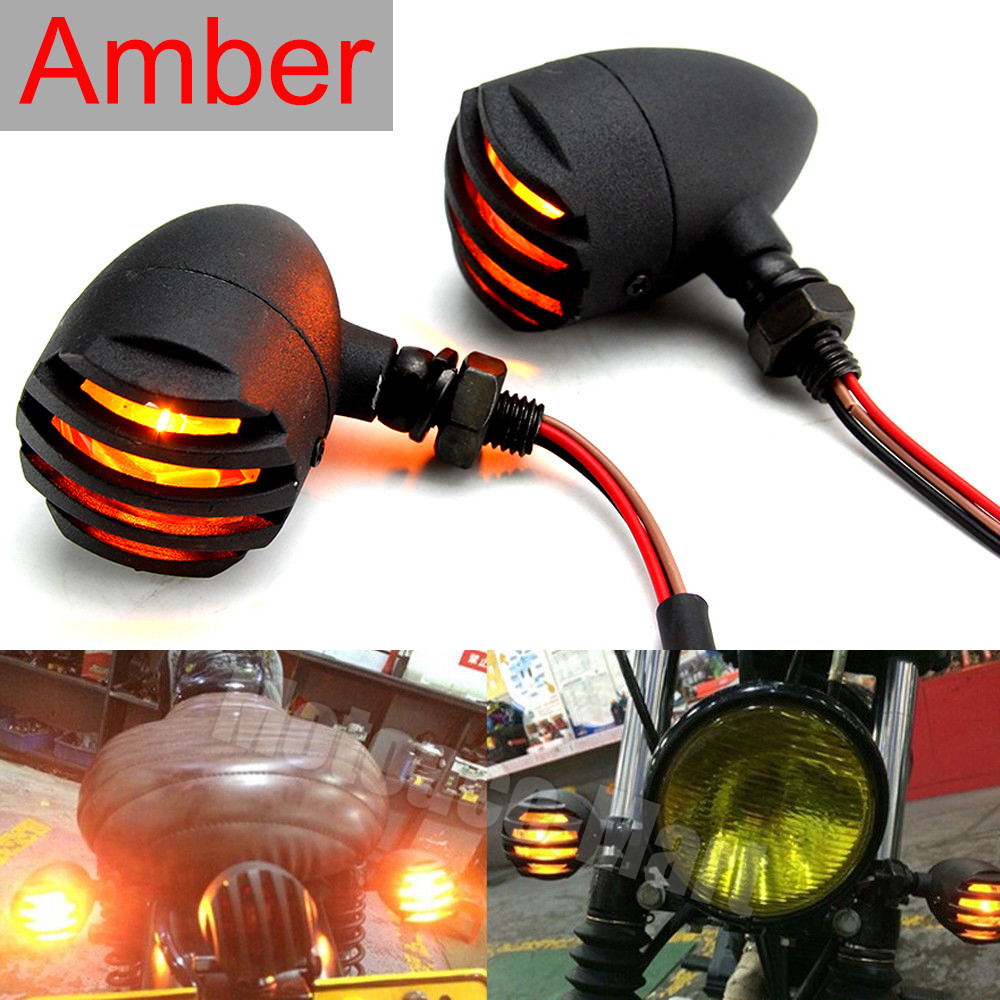 2Pcs Black 12V Motorcycle Turn Signals Bullet Blinker Indicator Light Amber Lamp