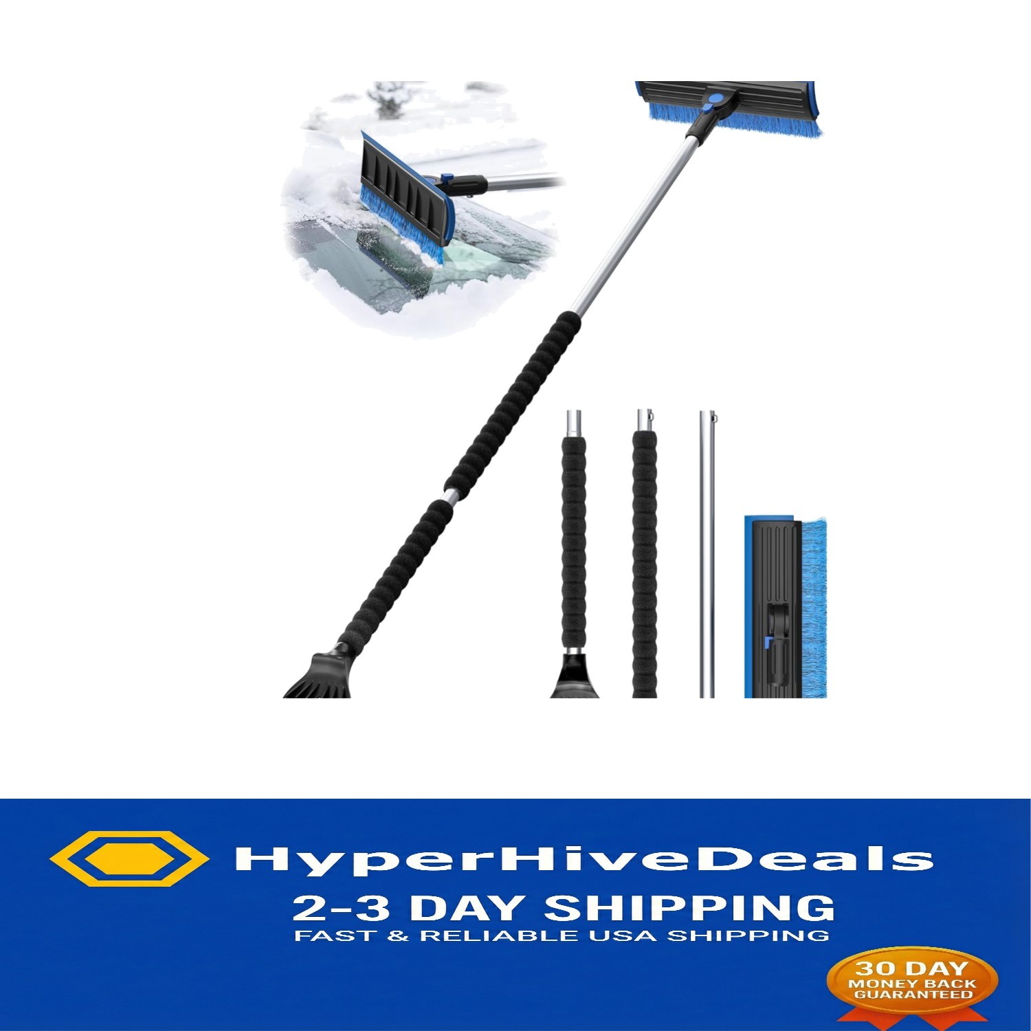 Detachable Ice Scraper with Foam Grip and 270° Brush for Effortless Snow Removal