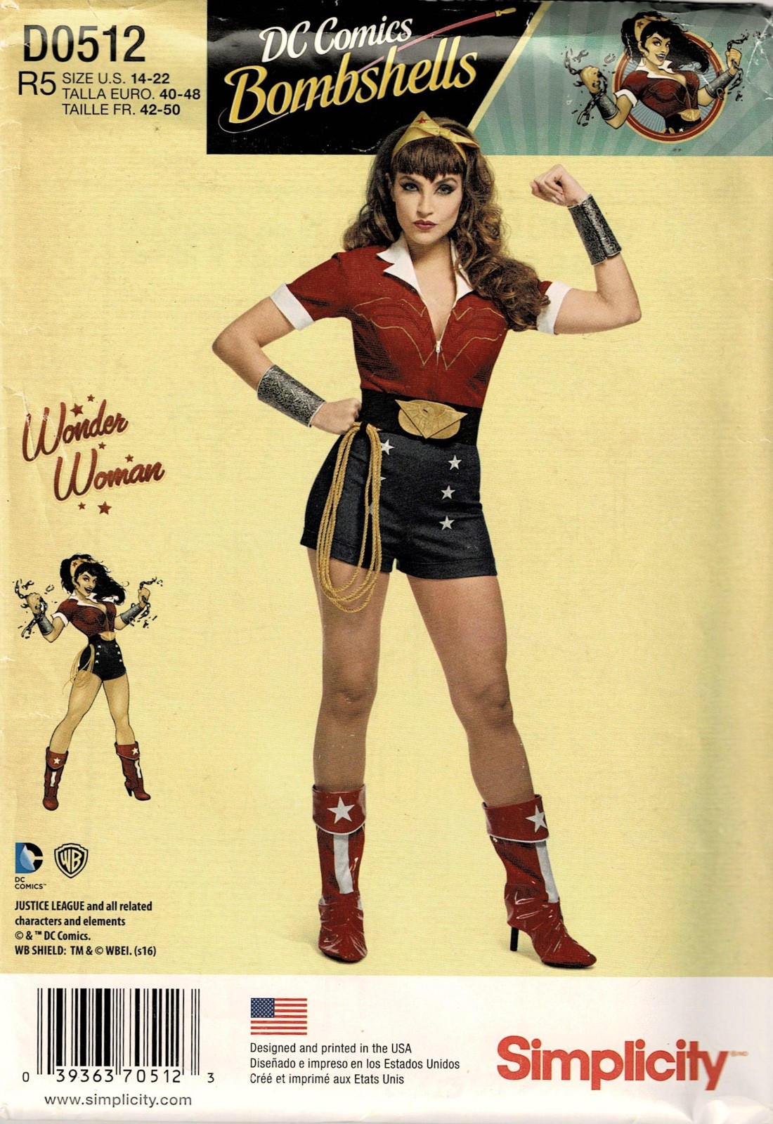 PATTERN Misses' WONDER WOMAN Costume Size 14-22 UNCUT Simplicity D0512 8196
