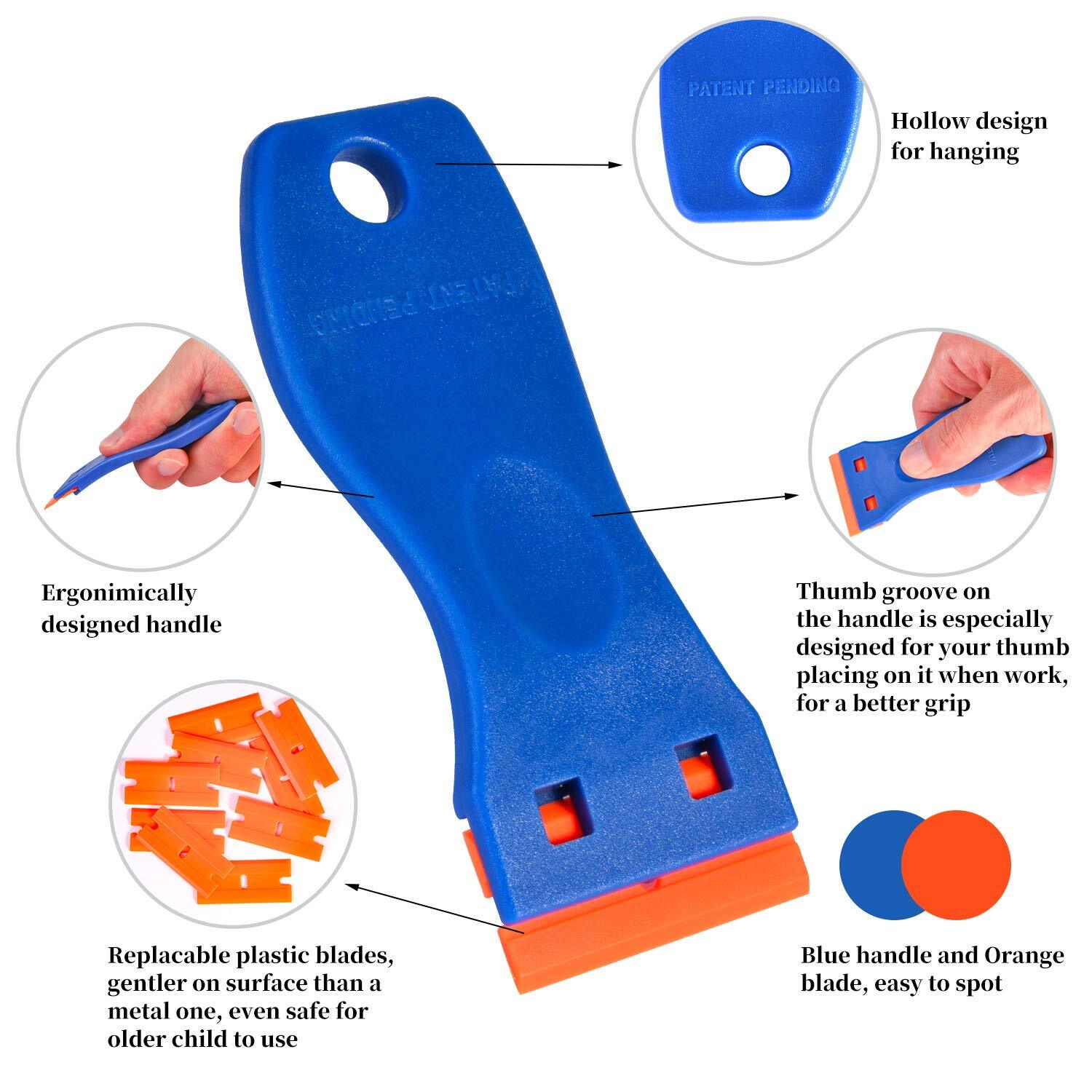 Plastic Razor Blade Scraper, 2 Pack with 120 Pcs Blade for Removing Glue,Sticker