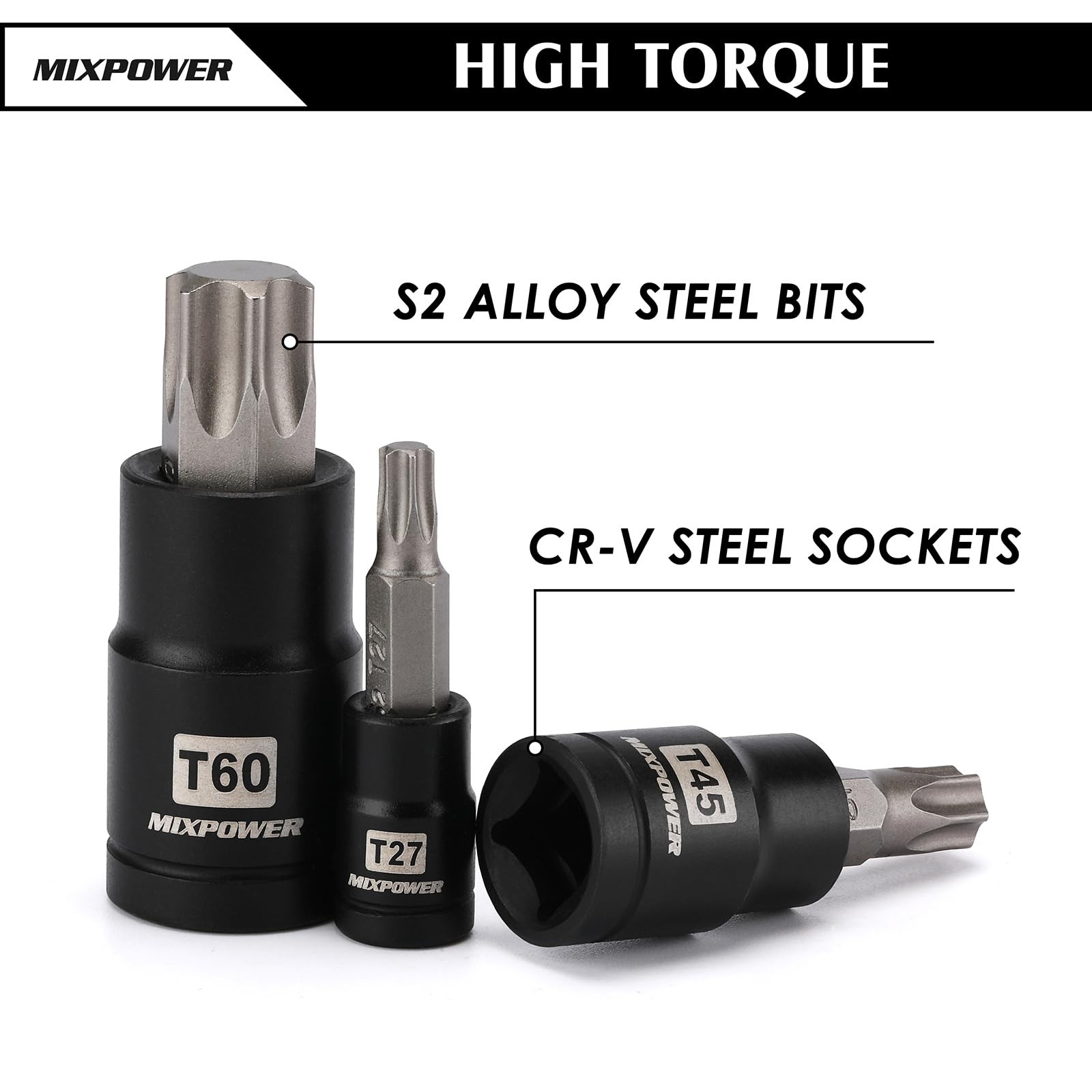 MIXPOWER 32PCS Torx Bit Socket Set, 14 Star Bits T8-T70,E4-E24(32PCS)