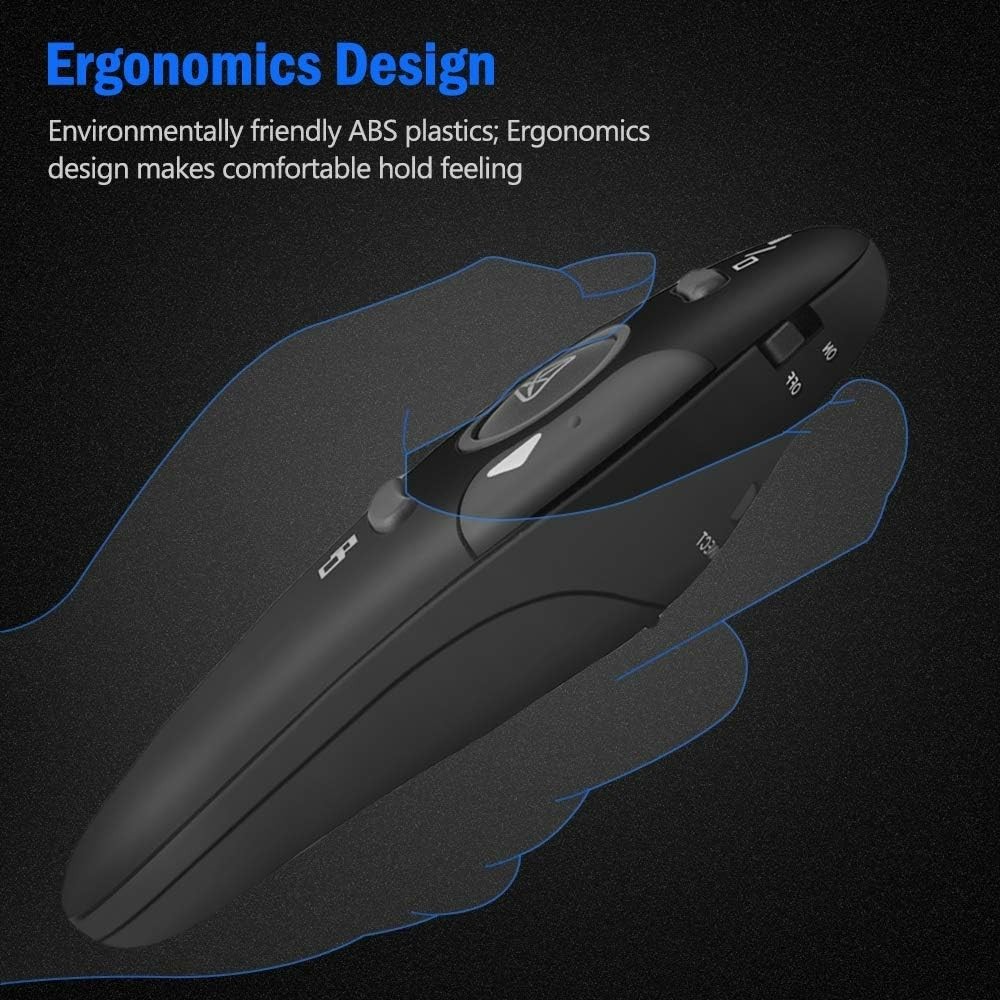 Bright Red Laser Wireless Presenter Remote - 49 Feet Range, USB Connectability