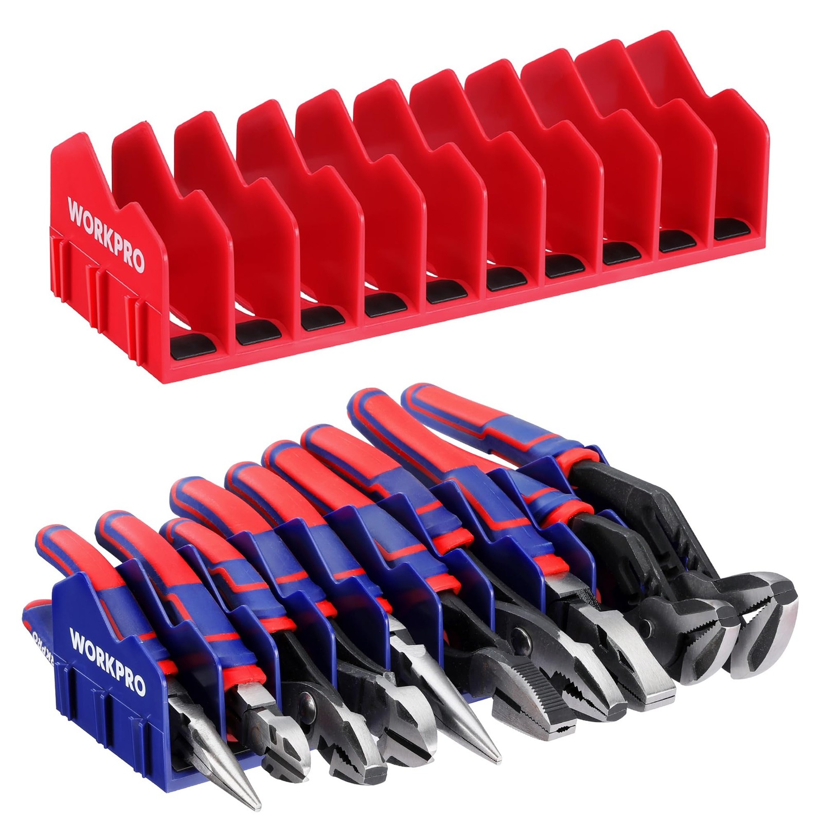 WORKPRO 2-Pack Plier Organizer Rack, Pliers Holder and 2 Pack, Blue &Red