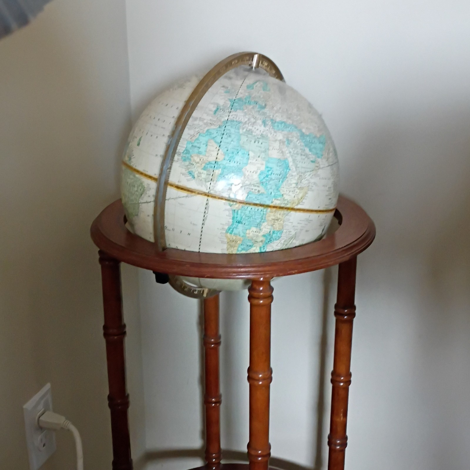 Vintage Rotating Floor Standing World Globe w/ Wooden Stand Base