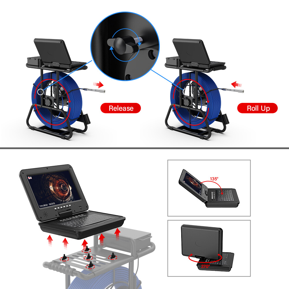 100m Sewer Pipe Inspection Camera 512hz Self-leveling Pipe Camera 10" Display