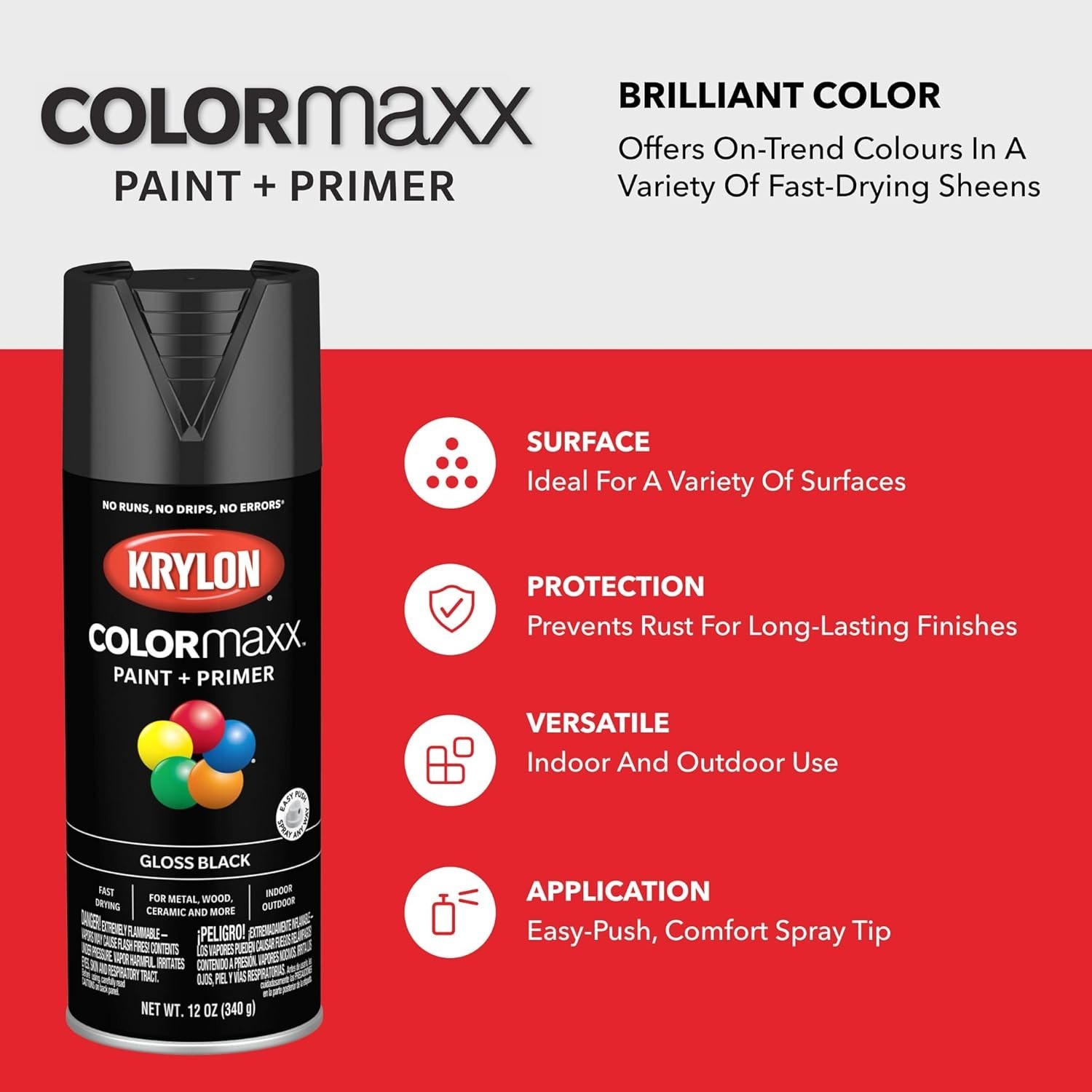 Fast-Drying Rust-Resistant Gloss Machinery Gray Spray Paint - 25 Sq Ft Coverage
