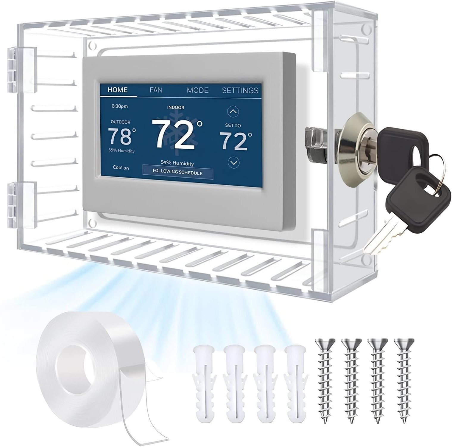 Transparent Thermostat Lock Box with Key for AC Fits Thermostats 6.1" x 3.85" or
