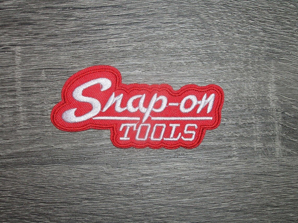 Snap-On Tools Red/White Mechanic Garage Embroidered Iron On Patch 4" x 2."