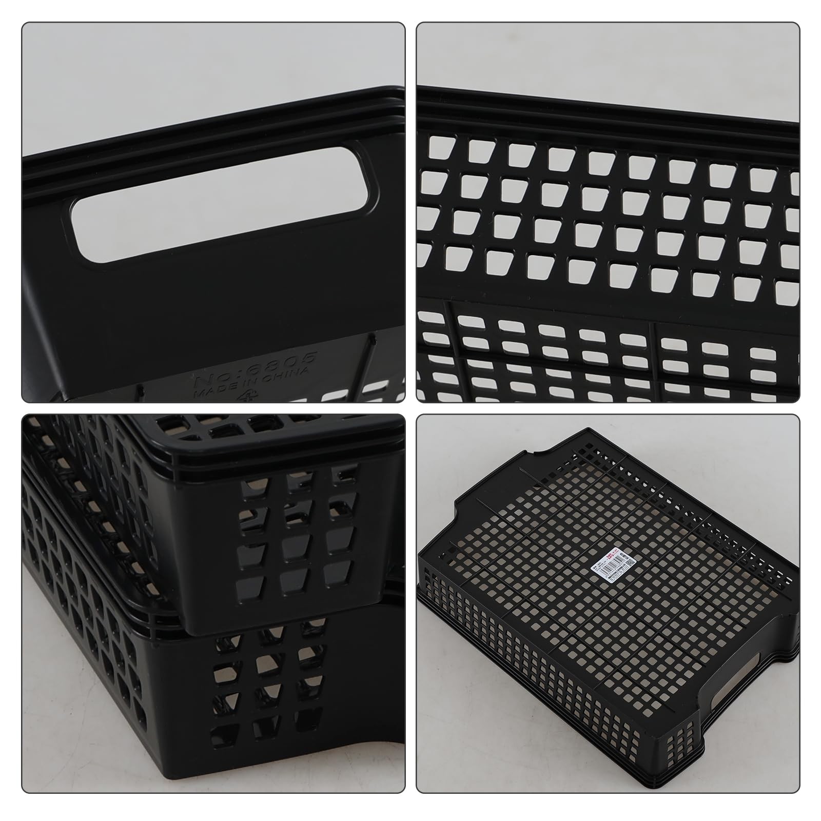 6 PCS Plastic Stacking Storage Baskets Paper Storage Basket Tray Black
