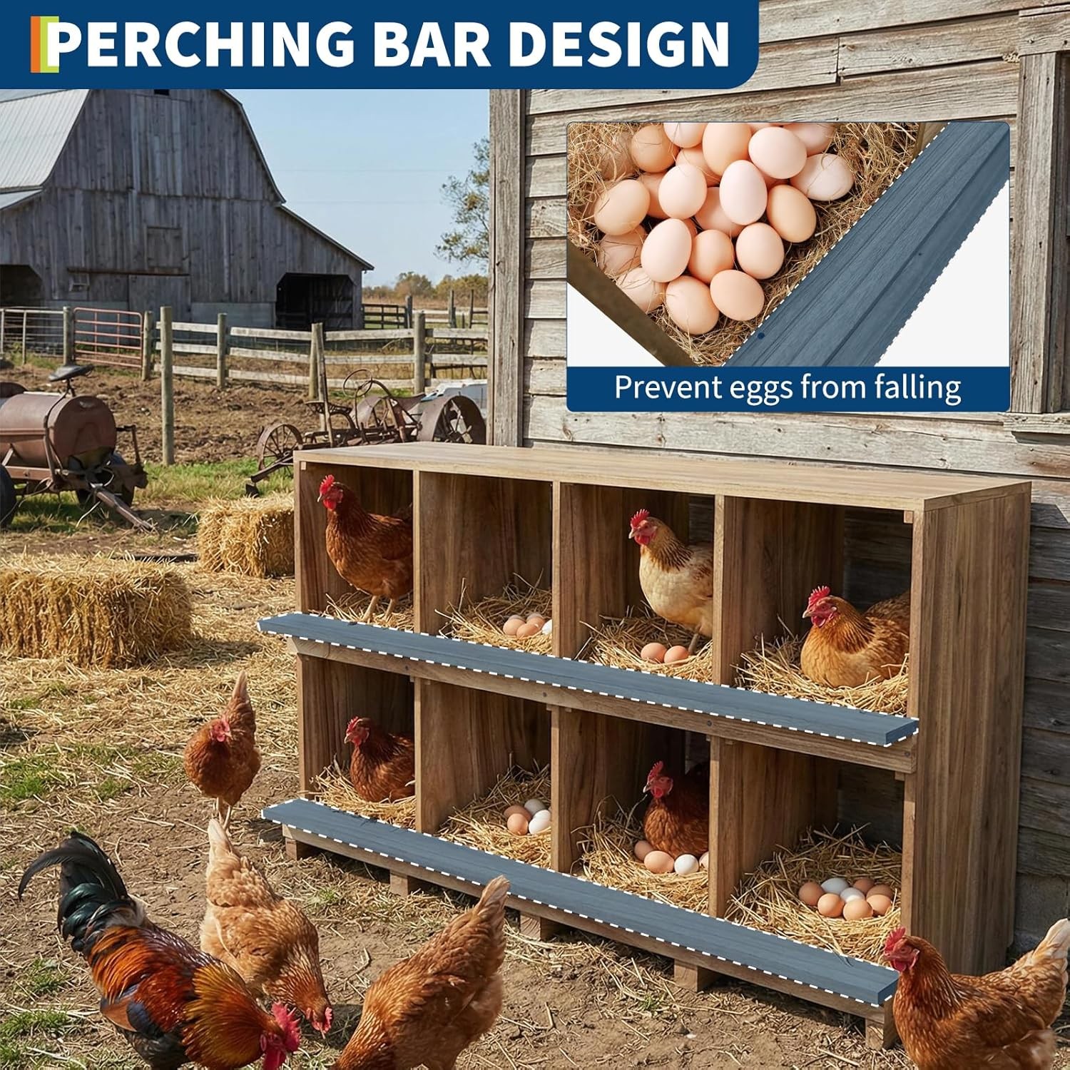 Chicken Nesting Box 8 Compartment Wooden Nesting Boxes Floor Stand/Wall Mount