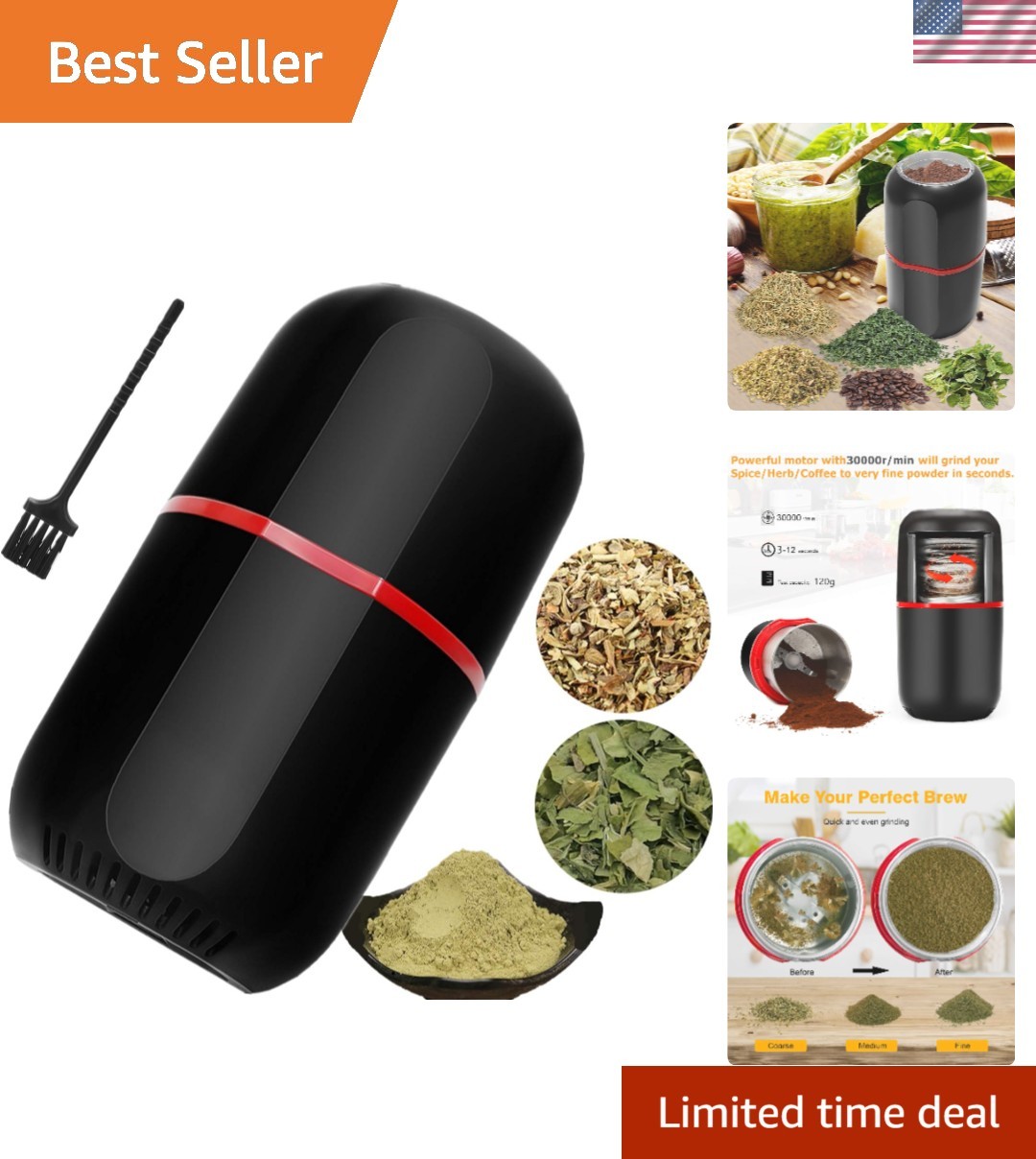 Compact Electric Herb Grinder - 150w Powerful Motor with Cleaning Brush Included