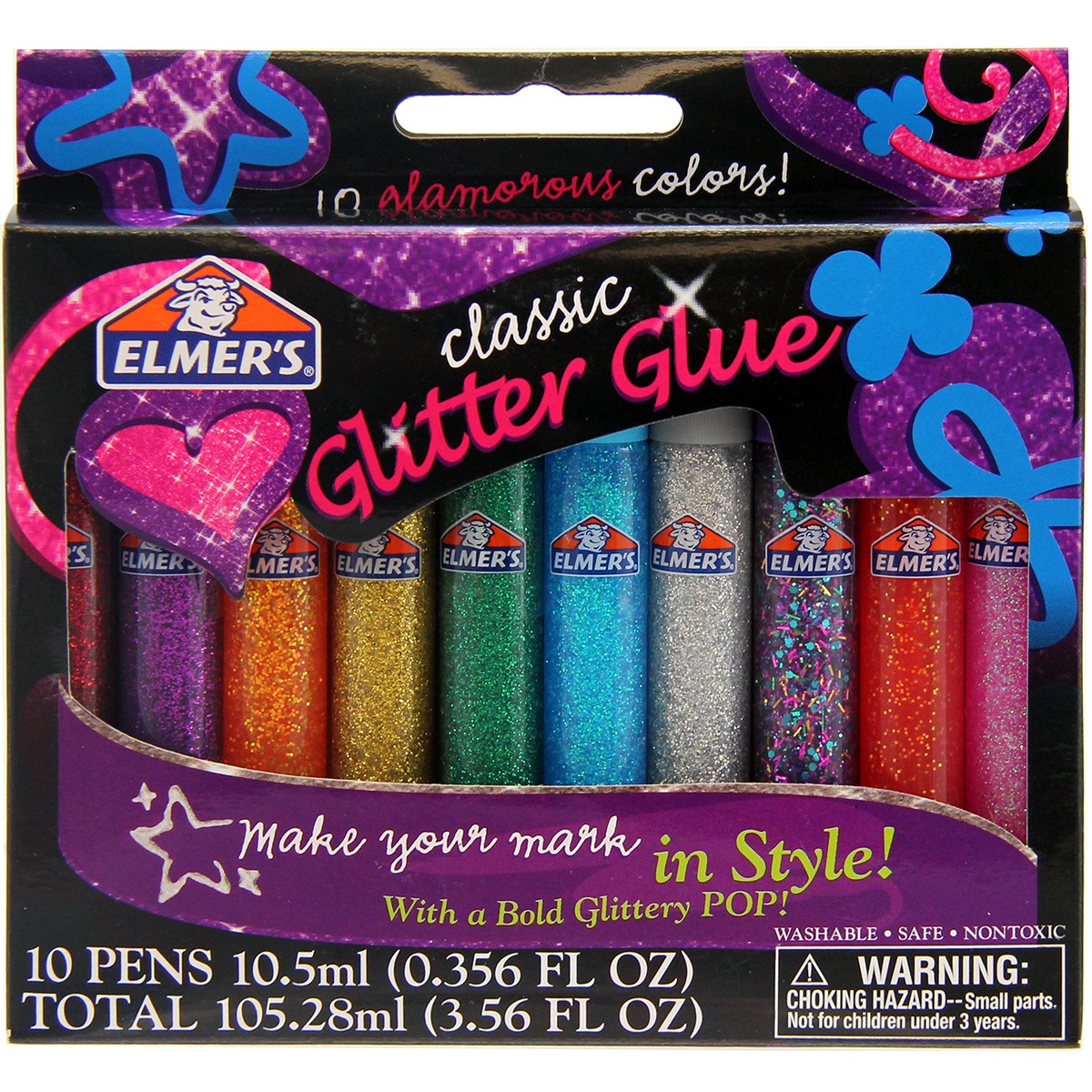 Elmer's 3D Washable Glitter Glue Pens 10/Pkg-Classic Rainbow
