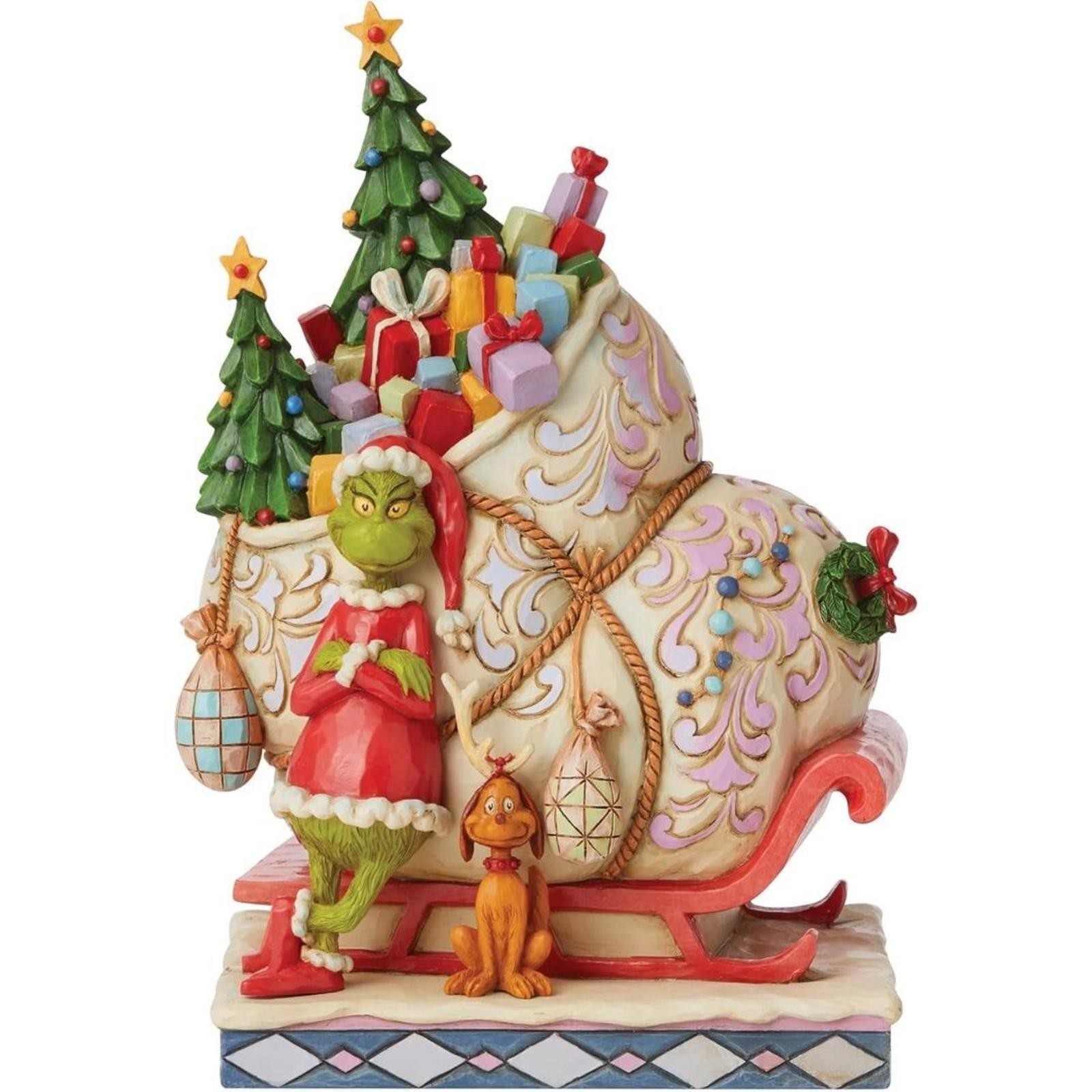 Jim Shore Dr. Seuss The Grinch and Max Standing by Sleigh Figurine RARE NIB NEW
