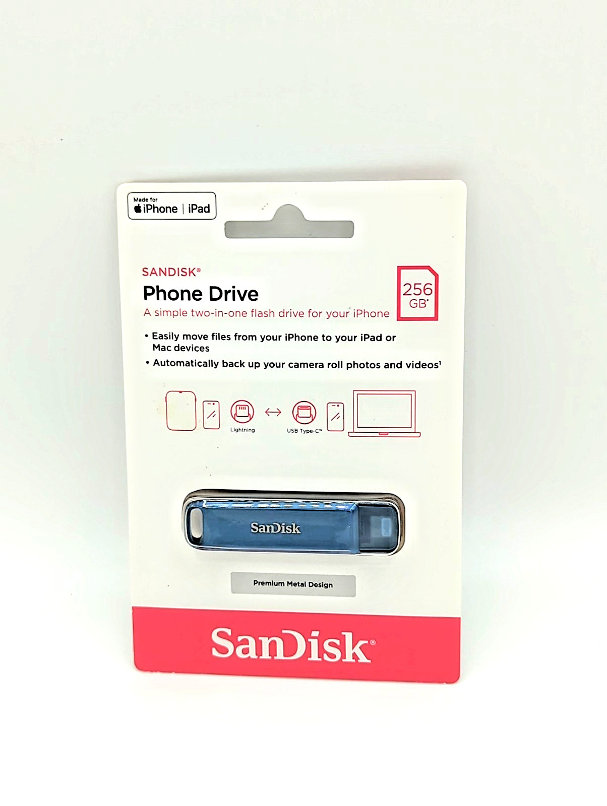 SanDisk 256GB Phone Drive iPhone iPad Lightning USB-C SDIXD0N-256G-AW6ME NEW