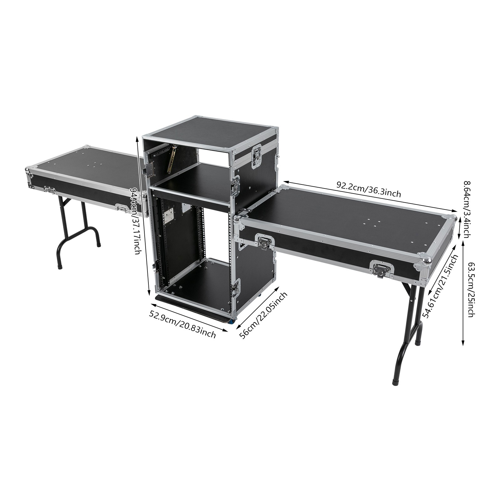 14U PA DJ Rack DJ Cabinet with 2 Table Tops Network Pro Stereo Rack with 4 Wheel