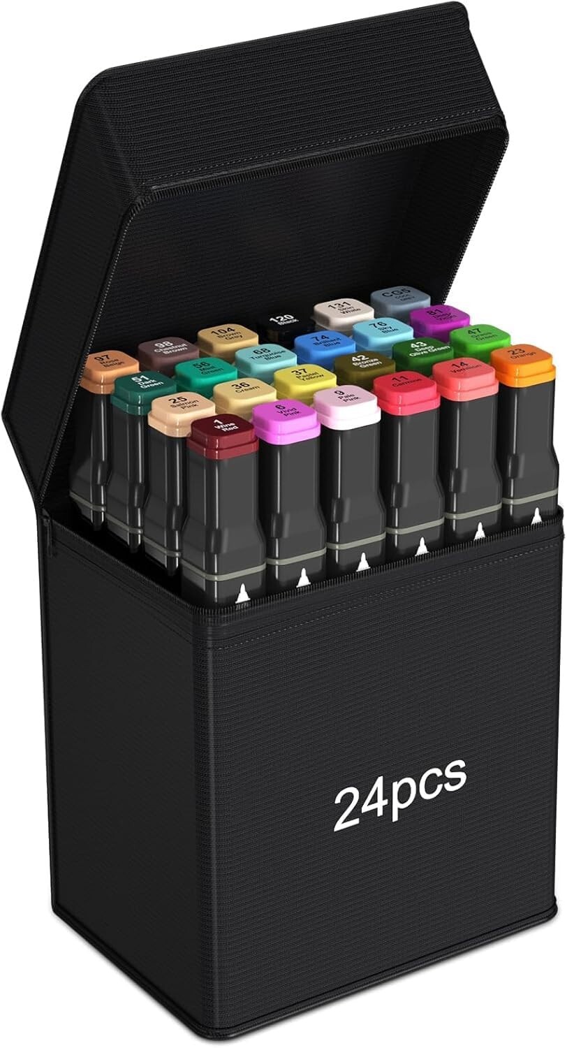 24-color double brush head permanent artistic markers, coloring markers