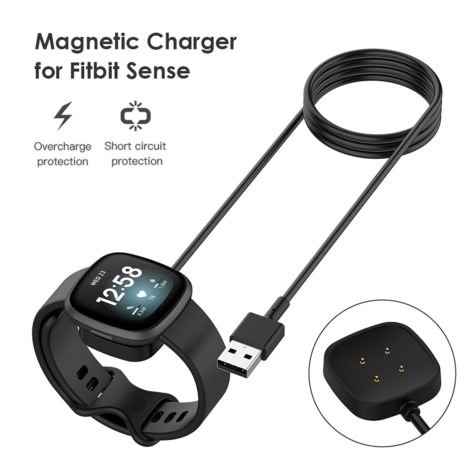 Wireless Charger For Fitbit Sense & Versa 3 Watch USB Fast Charging Dock Cable