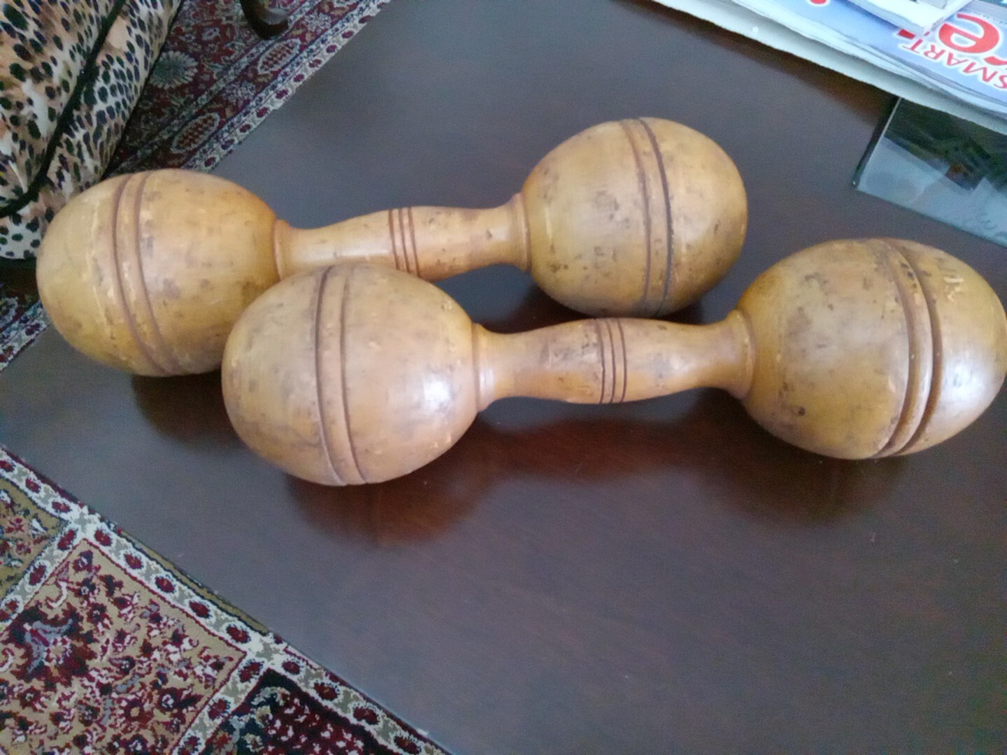 Vintage Wooden Antique Old Dumbells Weights 1 Lb. Each