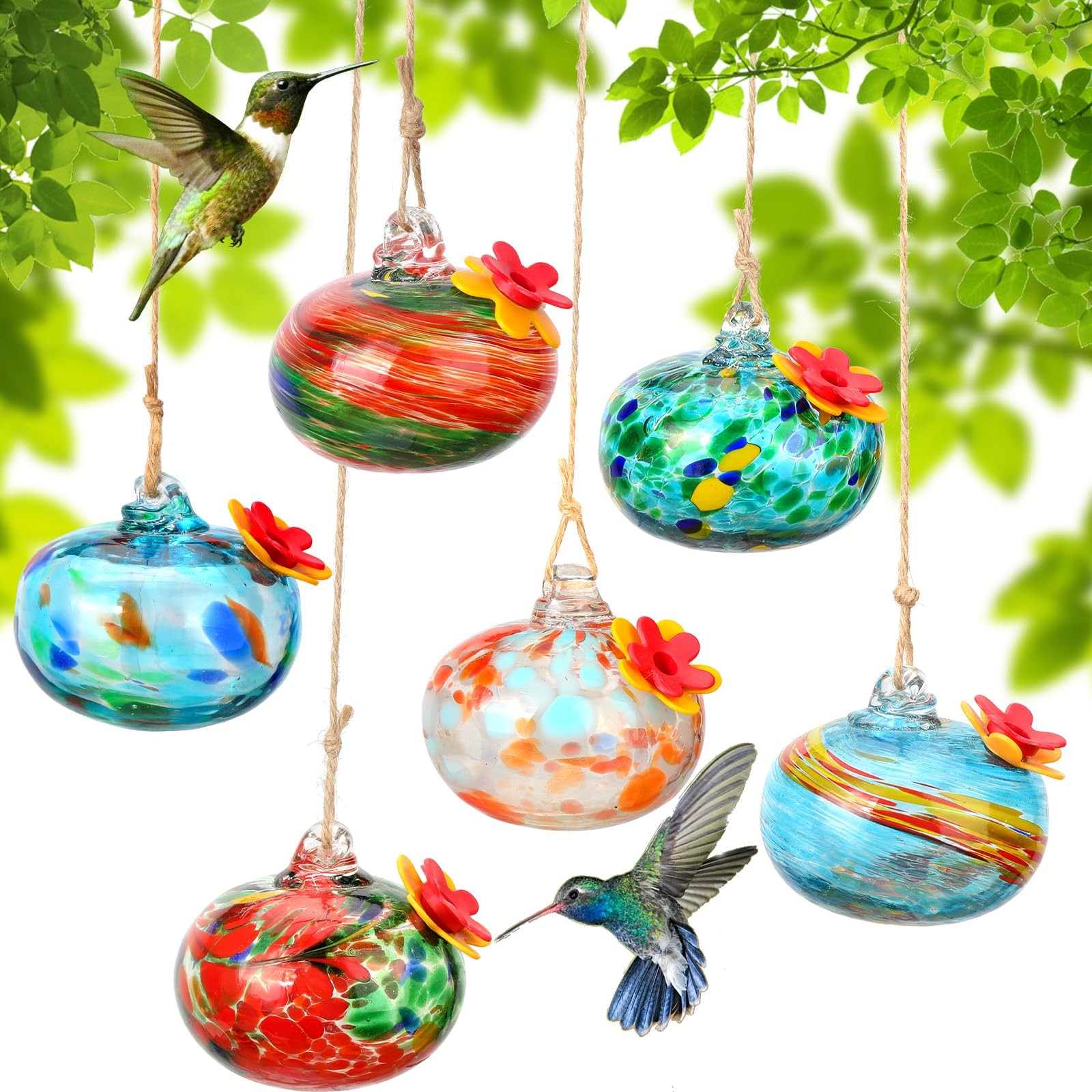 6PCS Hummingbird Feeders for Outdoors - Glass Leak Proof Bird Multicolor