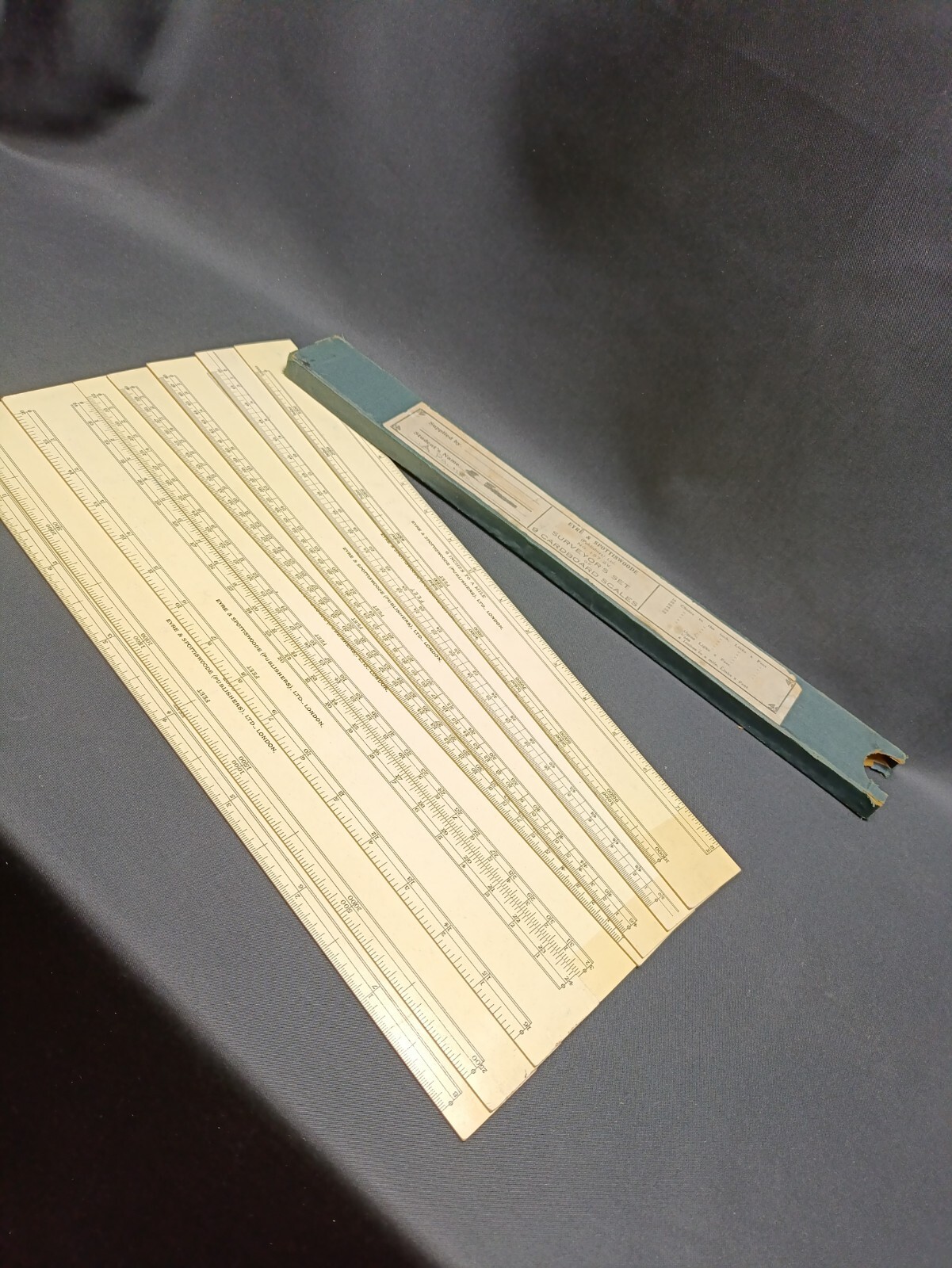 Vintage Eyre & Spottiswoode Aristo Surveyors Draughtsman Cardboard Scales Set