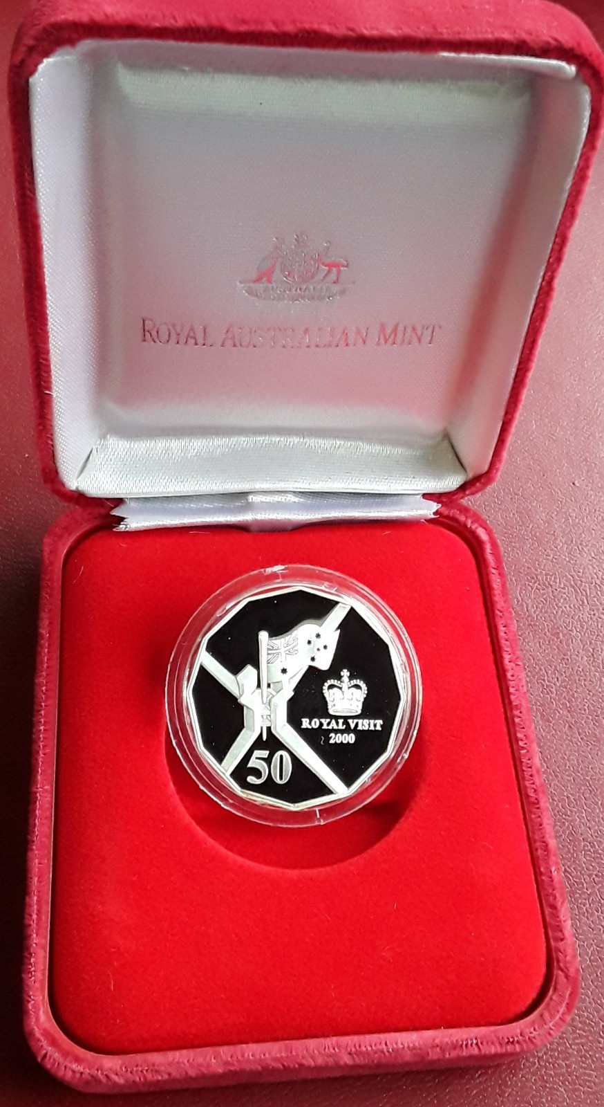 2000 AUSTRALIA 50 CENTS Ag SILVER PROOF 18.24g 99.9% QE2 ROYAL VISIT BOXED