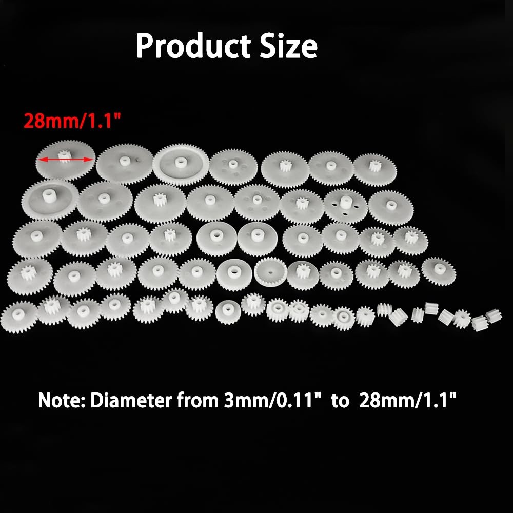 58PCS Small Gears Set Plastic Module 0.5 for DC Motor DIY 58, White