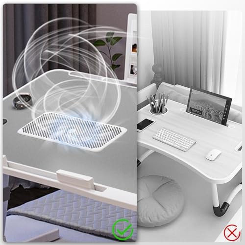 Laptop Lap Desk with Cooling Fan - Adjustable with Light, USB, Grey,56-32cm