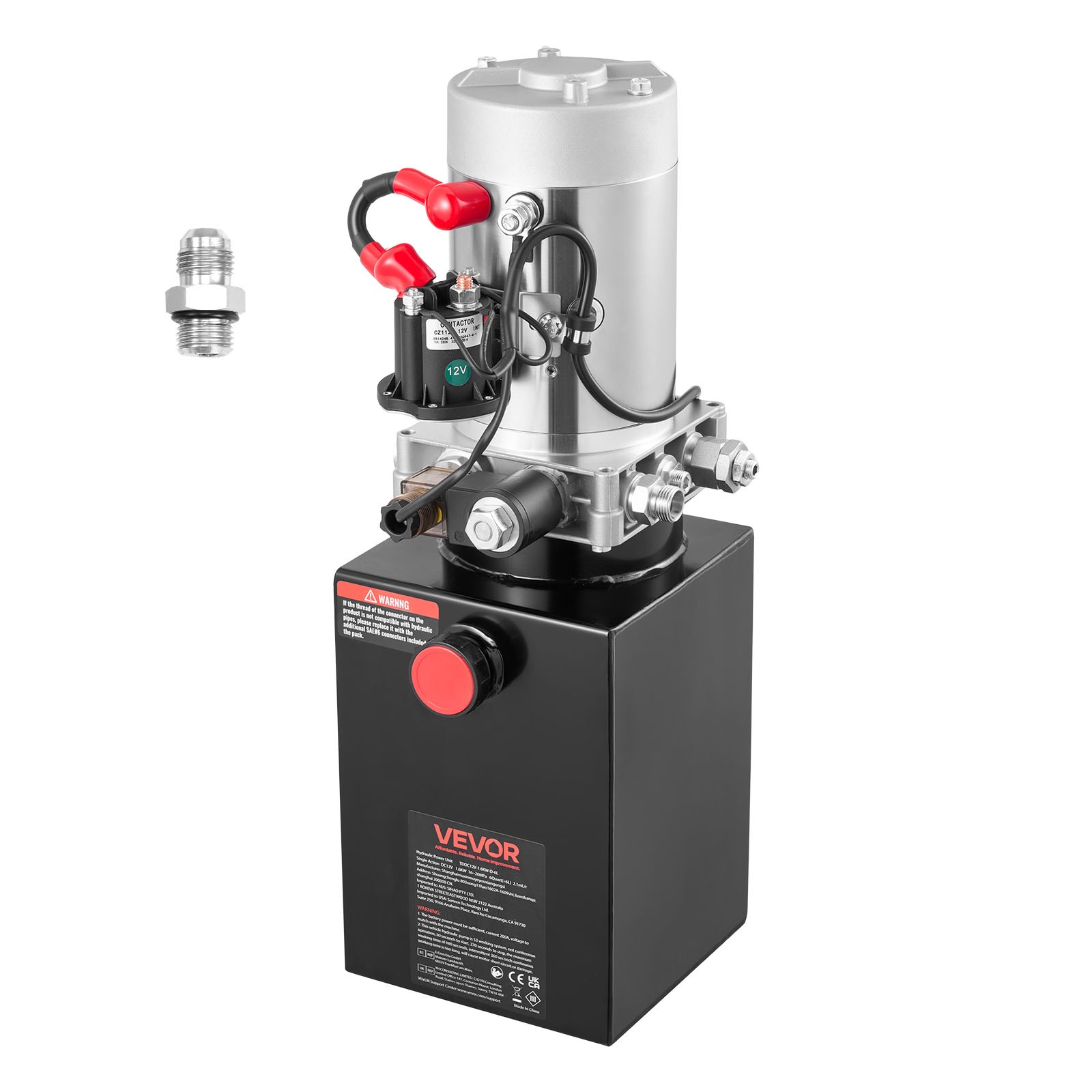 VEVOR 6 Quart Hydraulic Power Unit DC 12V Single Acting Hydraulic Pump Black