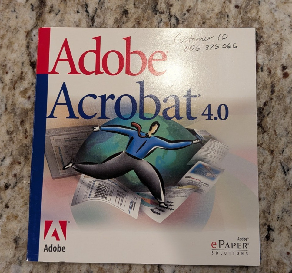Adobe Acrobat 4.0 for Macintosh CD and sleeve With Serial Number