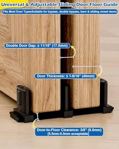 3-Roller Adjustable Sliding Closet Door Floor Guide Upgrade Kit (Pack) 2 Black