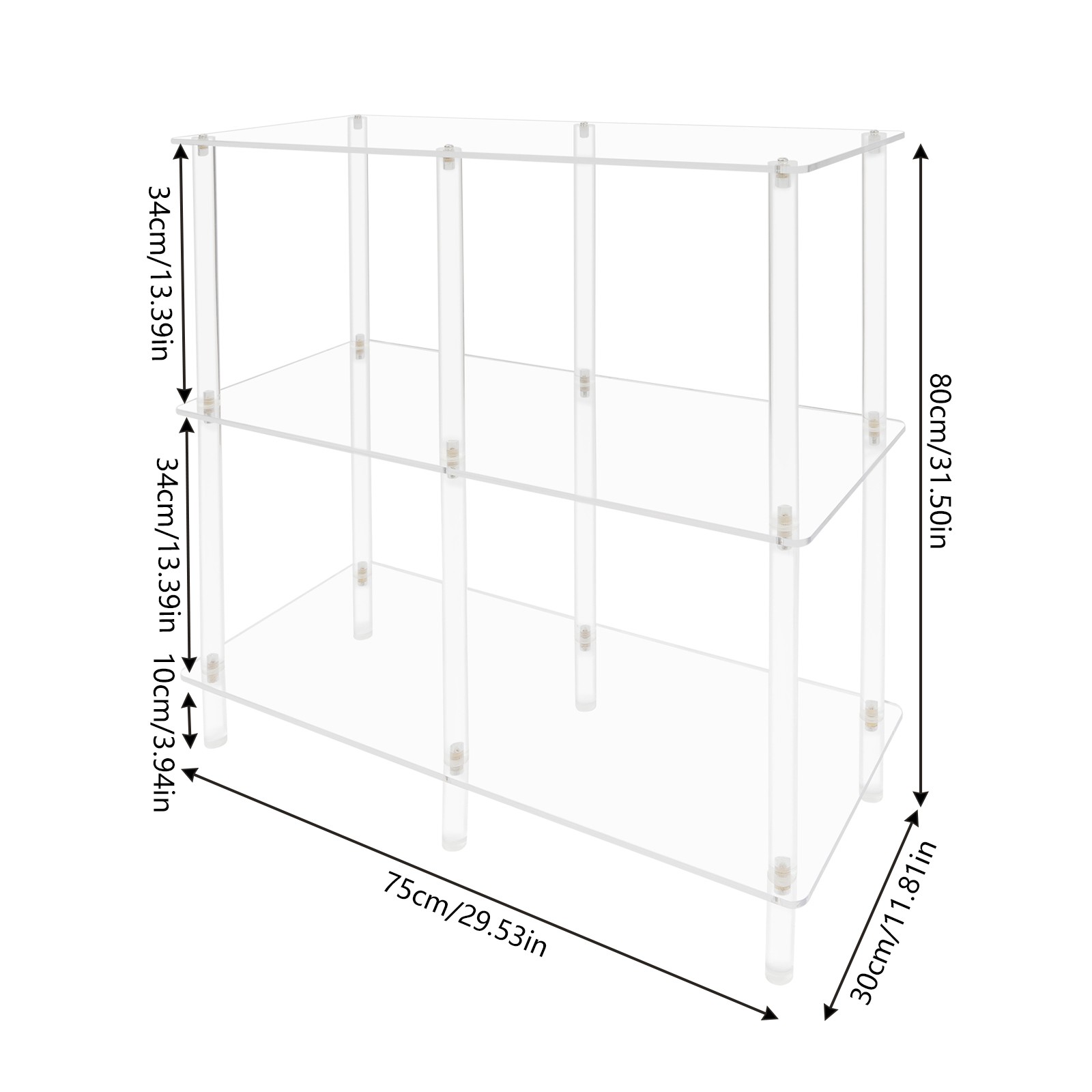 3-Tier Acrylic Table Small Entryway Table W/Open Shelves Clear Entry Table