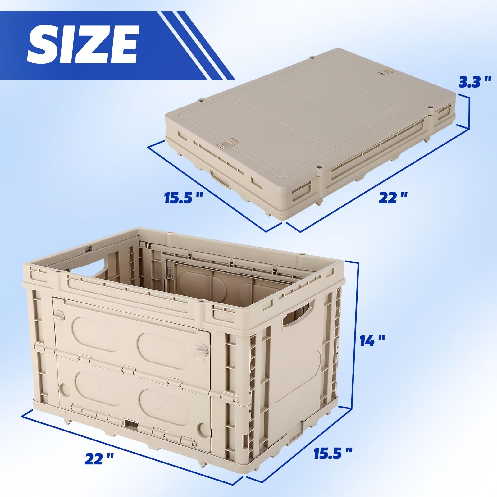Collapsible Storage Bins with Lids,Stackable Utility Crates with Grey Large