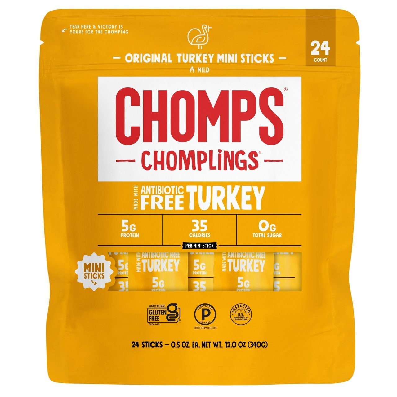Chomps Turkey Chomplings Mini Meat Sticks 12 Oz 24-Count
