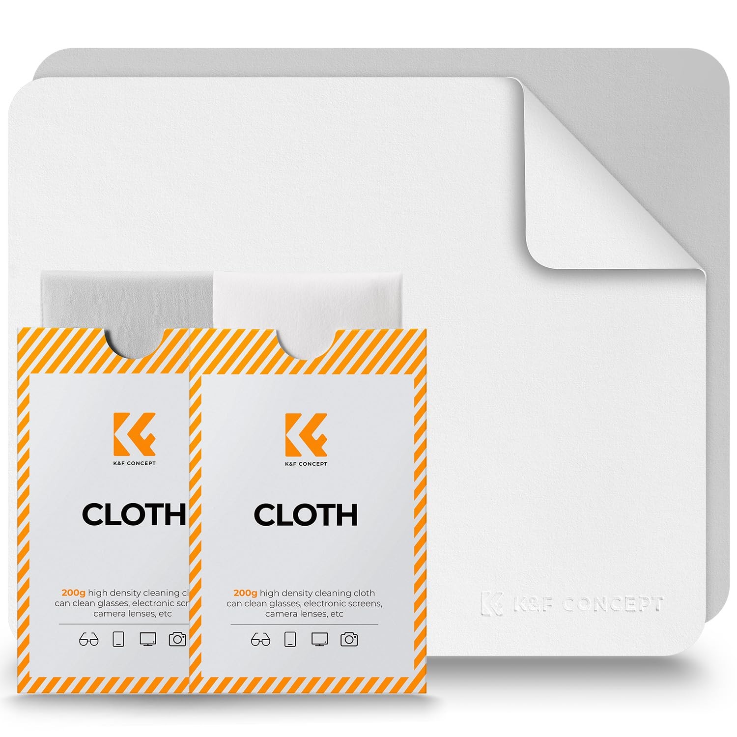 K&F CONCEPT 2 Pack Lens Cleaning Cloth | Microfiber 2 PACK, White & Grey